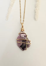 Load image into Gallery viewer, Lepidolite Wrapped Necklace - Gold 18"