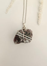 Load image into Gallery viewer, Watermelon Tourmaline Wrapped Necklace - Silver 18"