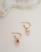 Load image into Gallery viewer, Rose Quartz Point Huggie Earrings