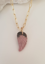 Load image into Gallery viewer, Rhodonite Carved Feather Necklace