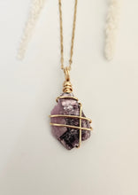 Load image into Gallery viewer, Lepidolite Wrapped Necklace - Gold 18&quot;
