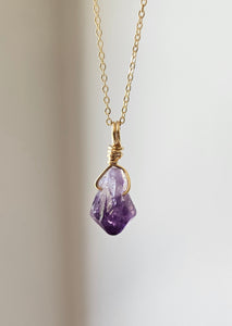 Amethyst Wrapped Necklace - Gold 18"