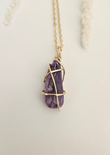 Load image into Gallery viewer, Charoite Wrapped Necklace - Gold 20&quot;
