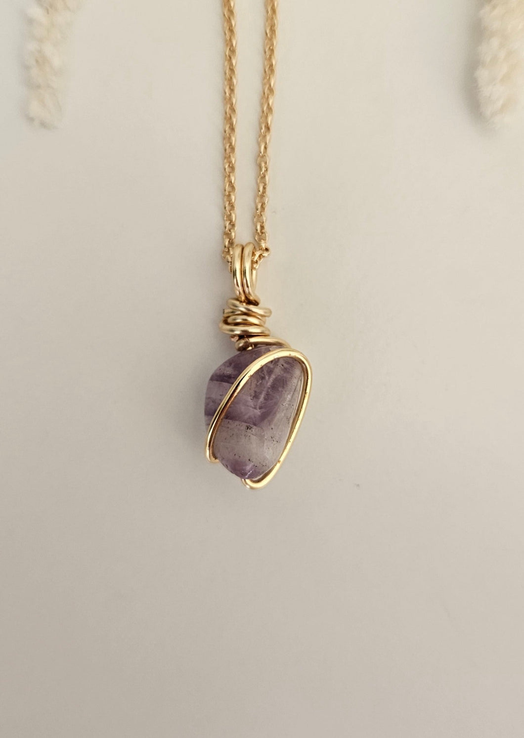 Chevron Amethyst Wrapped Necklace - Silver 18-20