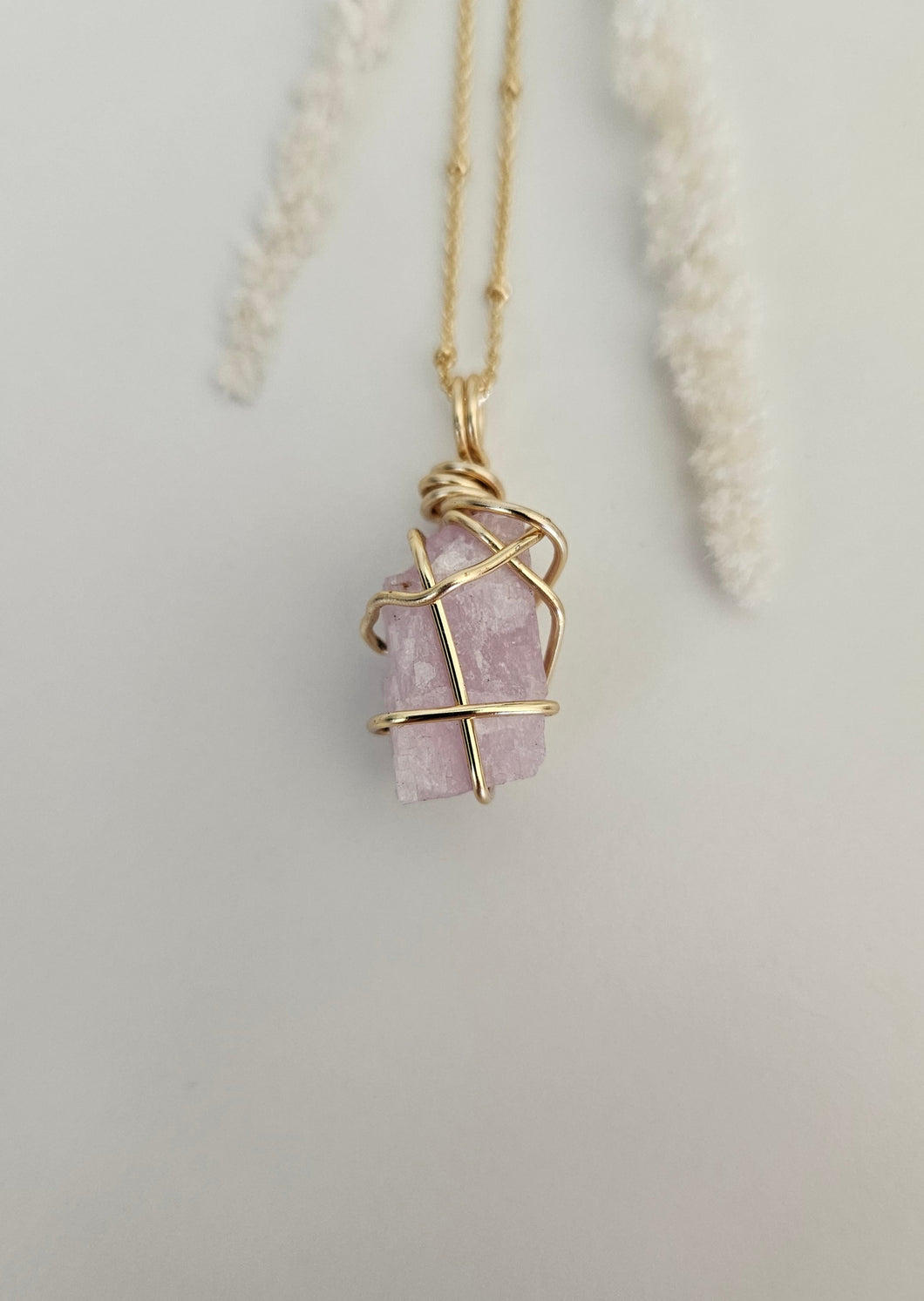 Pink Kunzite Wrapped Necklace - Gold 19