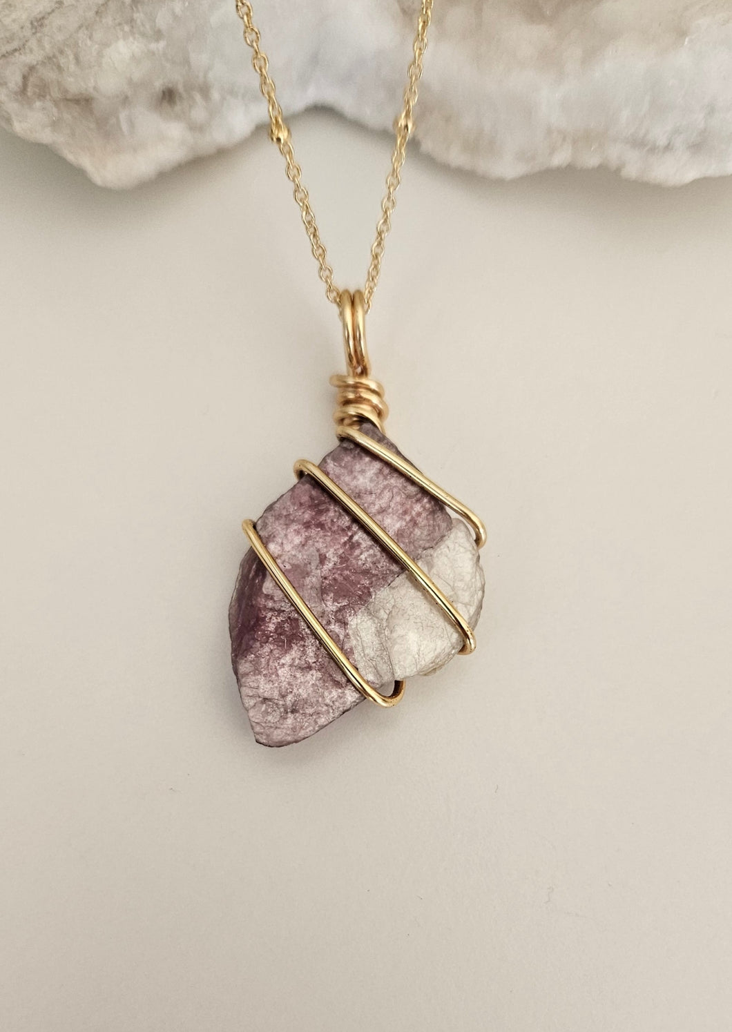 Lepidolite Wrapped Necklace - Gold 18