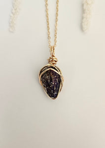 Peacock Ore Wrapped Necklace - Gold 20"