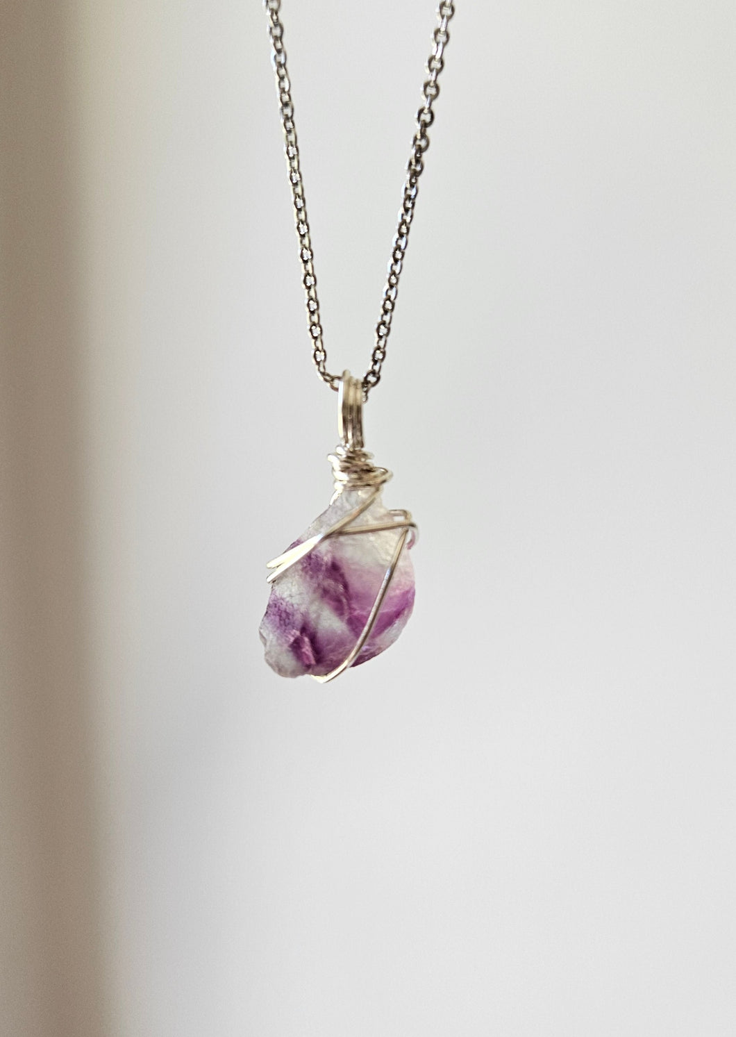 Rainbow Fluorite Wrapped Necklace - Silver 16