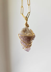 Spirit/Fairy Quartz Wrapped Necklace - Gold 24"