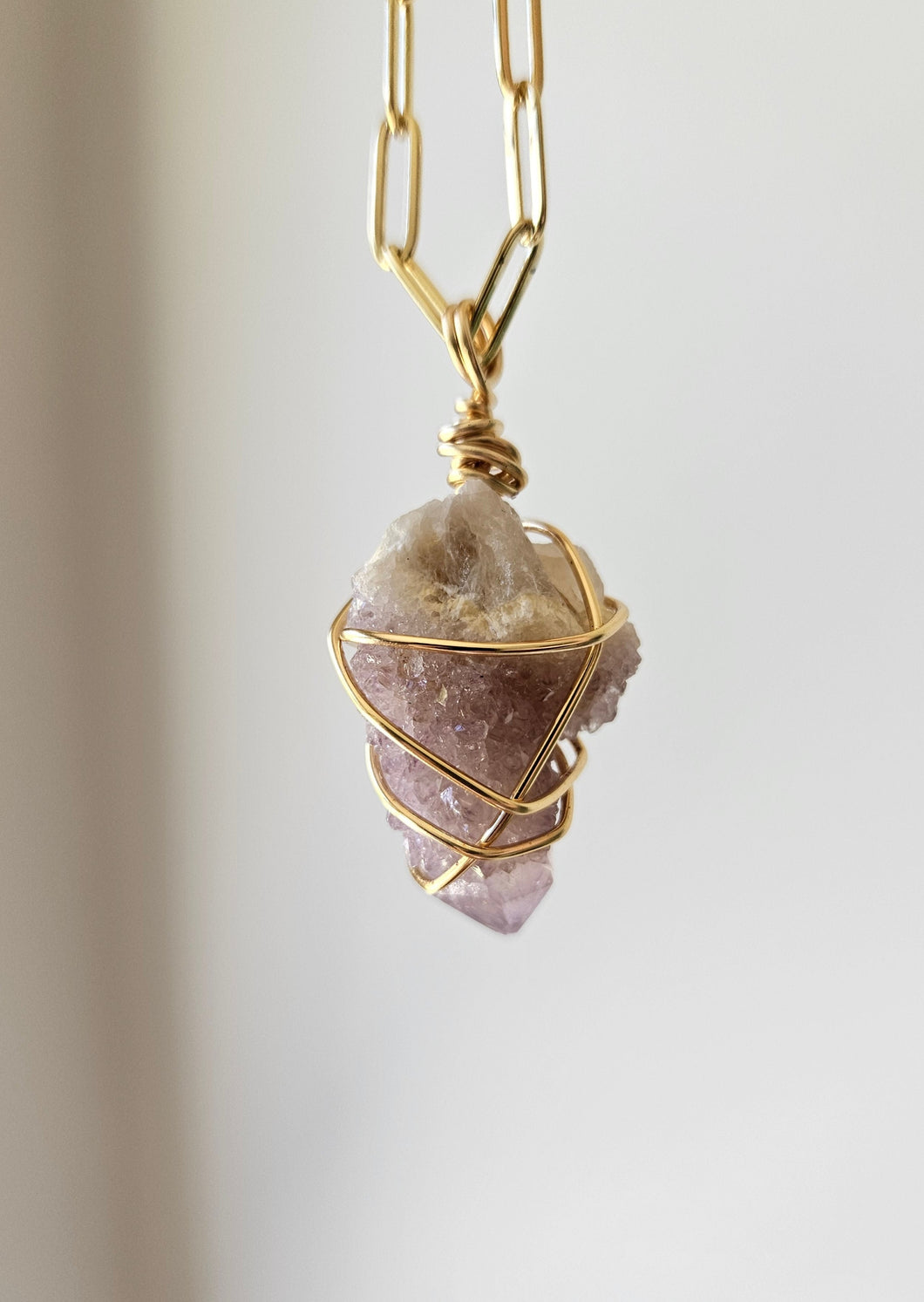 Spirit/Fairy Quartz Wrapped Necklace - Gold 24