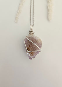 Spirit/Fairy Quartz Wrapped Necklace - Silver 26"