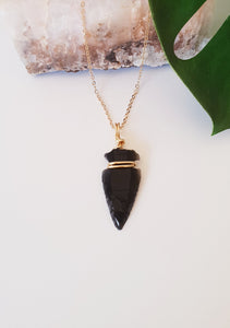 Black Obsidian Wrapped Arrowhead Necklace