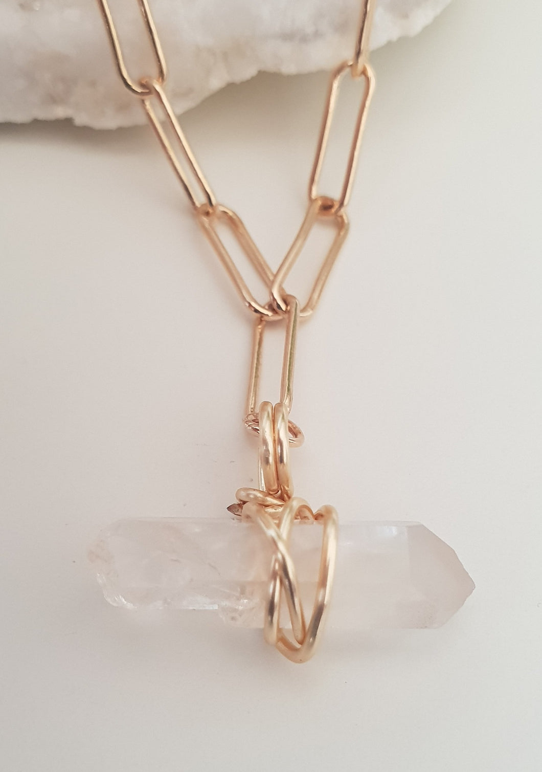 Clear Quartz Wrapped Paperclip Necklace