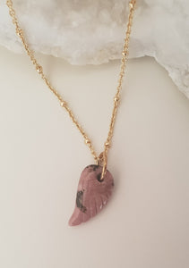 Rhodonite Carved Feather Necklace