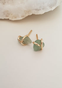 Green Jade Wrapped Earrings