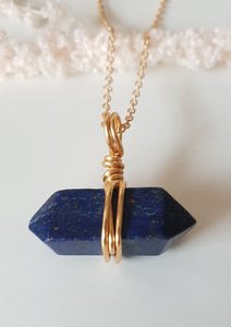Lapis Lazuli Wrapped Necklace - Gold 20"