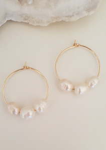 Trinity Pearl Hoop Earrings