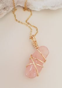 Morganite Wrapped Necklace 22"