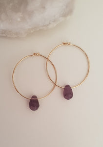 Purple Fluorite Hoop Earrings