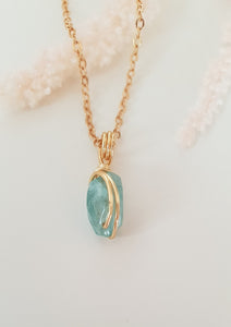 Aquamarine Wrapped Necklace - 16"