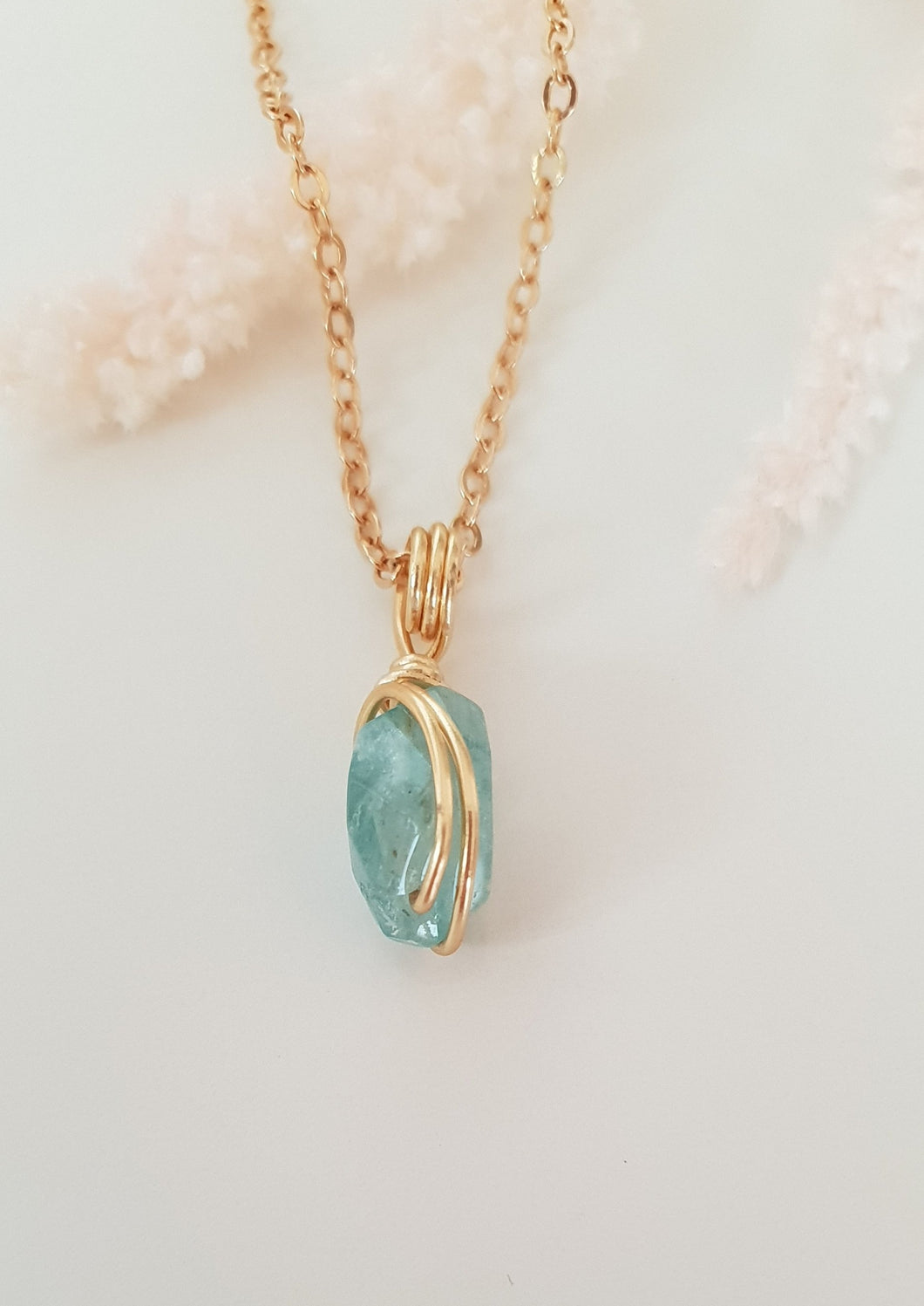 Aquamarine Wrapped Necklace - 16
