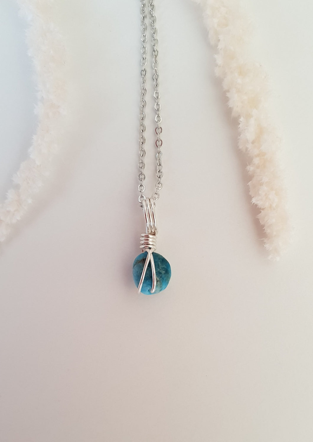 Blue Apatite Wrapped Necklace - Silver