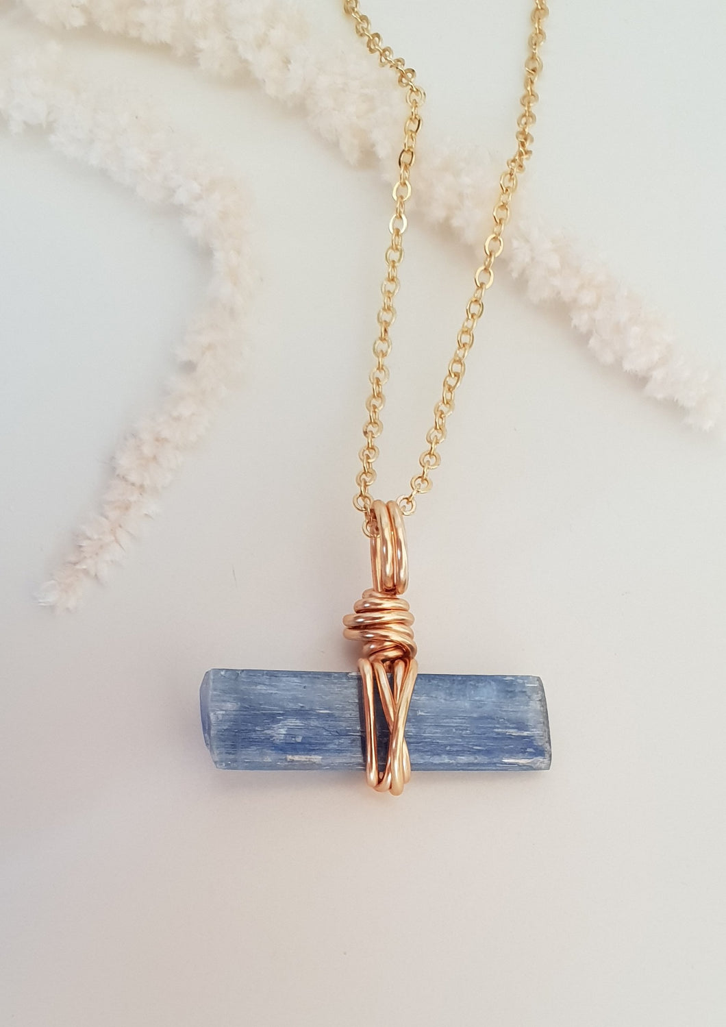 Blue Kyanite Wrapped Necklace - Gold 18