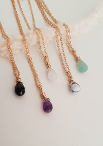 Teardrop Crystal Wrapped Necklace 18"