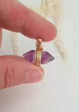Load image into Gallery viewer, Double Terminated Rainbow Fluorite Wrapped Necklace - Gold 18&quot;
