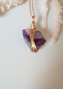 Rainbow Fluorite Wrapped Necklace 24"