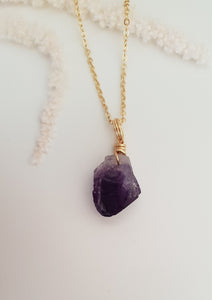 Raw Amethyst Necklace - Gold 18"