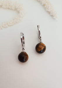 Tigers Eye Huggie Earrings - Silver